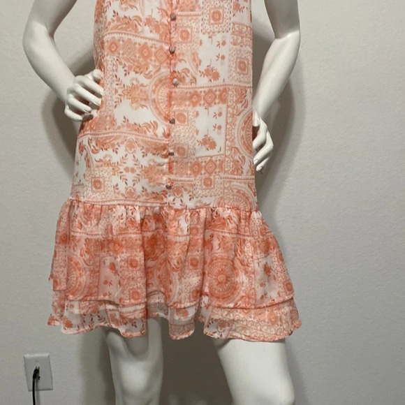 Aqua Kerianne Sleeveless High Neck Mini Dress Coral & White Floral Size M - Picture 4 of 10
